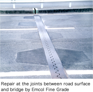 Repair at the joints between road surface and bridge by Emcol Fine Grade